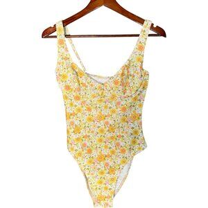 Billabong Yellow Floral One Piece Swimsuit Textured Underwire Sun Worshipper S